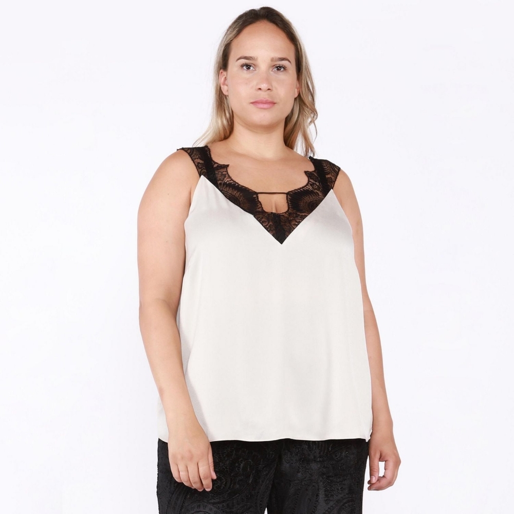 Black Tape_ Women's Lace Trim Satin Cami Top 2X